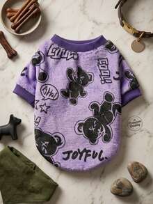 PETSIN 1 Pc Pet Cat/Dog Fleece Purple Black Bear Graphic Warm Crew Neck - Multicolor - View 1