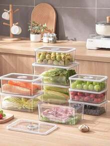 1pc Rectangular Plastic Sealed Container With Lid, Storage Box For Refrigerator, Market Stall Display, Kitchen Refrigerator Storage Box, Plastic Kitchen Storage Box, Sealed Transparent Food Preservation Box, Refrigerator Storage Box Suitable For - Transparent - View 4