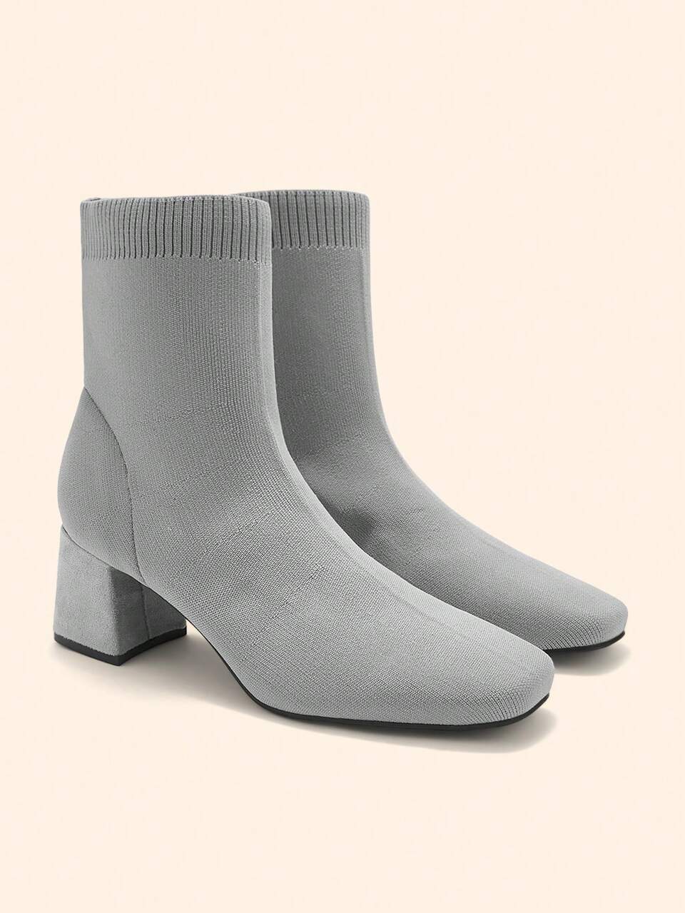 CUCCOO BASICS Women's Elegant Grey Sock Boots, Minimalist Square Toe Chunky Heel Boots, Suitable For Summer Parties, Vacations, Spring Break, Easter, Christmas And More Fall Shoes