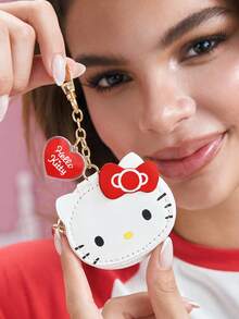 HELLO KITTY AND FRIENDS | SHEIN 蝴蝶結貓咪造型迷你零錢包，附鑰匙圈掛鉤，可作為包包掛飾，適合收納硬幣、耳機與小配件 - 紅色 - 查看 1