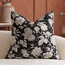 Cirelle 1 Stück/2 Stücke Vintage-Jacquard-Blumen-Kissenbezüge für alle Jahreszeiten, antike Ölgemälde-Textur, quadratische neutrale Kissenbezüge für Mid-Century, Landhausstil & hellen französischen Wohnstil, Einsätze nicht enthalten - Schwarz - Übersicht 13