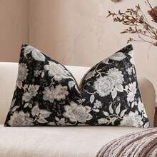 Cirelle 1 Stück/2 Stücke Vintage-Jacquard-Blumen-Kissenbezüge für alle Jahreszeiten, antike Ölgemälde-Textur, quadratische neutrale Kissenbezüge für Mid-Century, Landhausstil & hellen französischen Wohnstil, Einsätze nicht enthalten - Schwarz - Übersicht 11