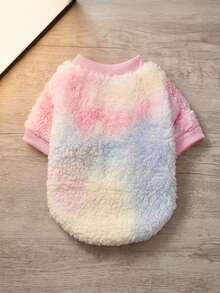 PETSIN 1pc Pet Dog/Cat Fleece Warm Sweatshirt, Fashionable Tie-Dye Blue & Yellow Round Neck Pullover - Multicolor - View 2
