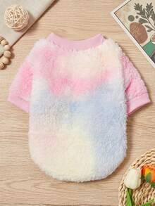PETSIN 1pc Pet Dog/Cat Fleece Warm Sweatshirt, Fashionable Tie-Dye Blue & Yellow Round Neck Pullover - Multicolor - View 1