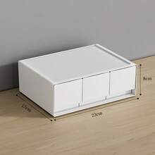 3 Styles White Plastic Drawer‑Type Storage Box, Modular Stackable Desktop Organizer For Sundries Storage And Organization, Ideal For Office, School Desk Supplies - Multicolor - View 3