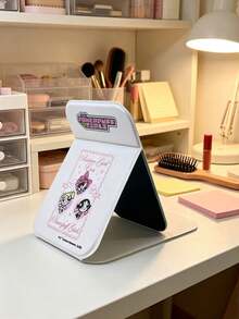 THE POWERPUFF GIRLS X SHEIN 1 One Size Fits All, Foldable Multi Angle Adjustable Portable Vanity Mirror, Officially Authorized Powerpuff Girls Cartoon Printed White Desktop Makeup Mirror, Suitable For Home, Dormitory, And Travel, Cartoon Cute Makeup Portable Mirror - Multicolor - View 6