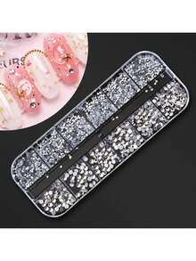 12 Grid Nail Art Box Set, Silver Rhinestone Patch Strip Box Accessory Set - Silver - View 3