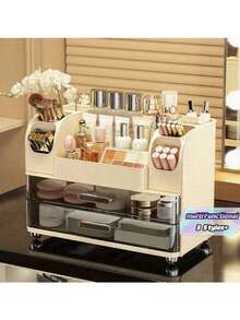 1pc Large Capacity Cosmetic Storage Box, Desktop Organizer For Skincare, Lipstick, Makeup Brushes, Face Masks, Suitable For Bathroom Countertop, Dorm, Vanity Table, Bedroom Decor, Back To School - Multicolor - View 2
