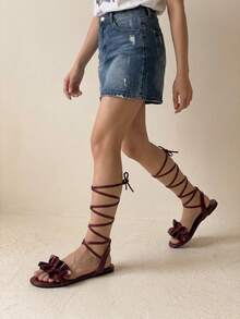 HighSole Women Heeled Sandals Summer - Burgundy - View 4