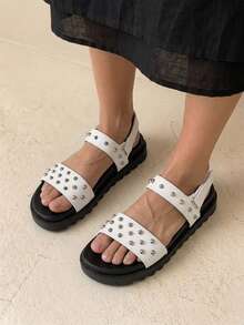 HighSole Casual Fashion Versatile Simple Comfortable Open Toe Women Flat Sandals - White - View 5