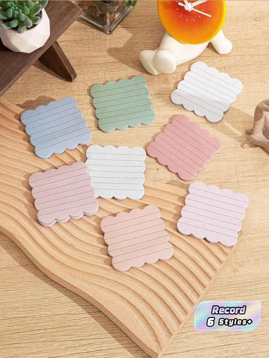 4/8/16/24/32PCS Scalloped Edge Sticky Notes 3x3 Inch Retro Colors Self Adhesive Memo Pads For School Office Home Supplies Planning Journaling Gift - one-size - View 1