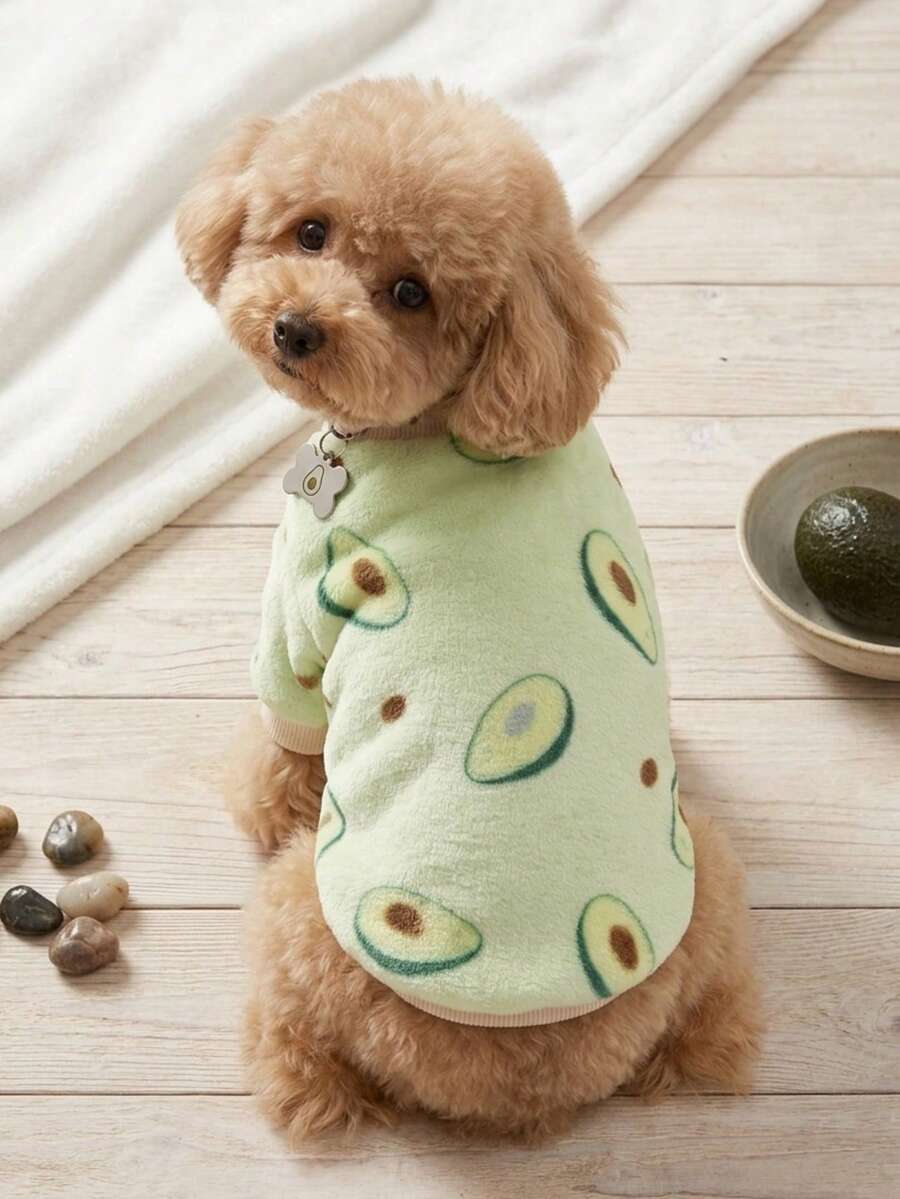 PETSIN 1 Pc Pet Cat Dog Universal Cute Green Avocado Pattern Printed Plush Warm Elastic Comfortable Dog Round Neck - Multicolor - View 1