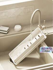 1pc Solid No Drill Sink Caddy Cloth Rack Kitchen Counter Sponge Scourer Holder Wall Mount Drainer For Bathroom Sink Side Home Daily Use Functional Convenient Practical Kitchen Supplies Must Have - View 1