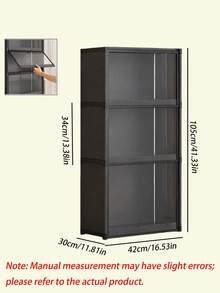 1pc Dustproof Storage Cabinet With Lid, Wardrobe, Bookcase, Storage Rack, Improves Space, Stable And Stylish, Easy To Assemble And Disassemble, Portable, Suitable For Living Room, Bedroom, Entrance, Office, Home, Multi-Layer Storage - Black - View 6