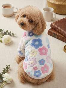 PETSIN 1 Pc Pet Cat Dog Universal Cute Colorful Flower Pattern Plush Thick Warm Elastic Comfortable Round Neck Pet Clothing - Multicolor - View 2