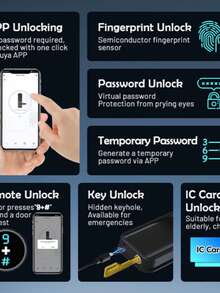 Tuya Smart Door Lock, Fingerprint Door Lock, Keyless‑Entry Smart Lock, Front Door Biometric Lock With Fingerprint Recognition, Free App, Shared Electronic Keys And IC Cards - Black - View 2
