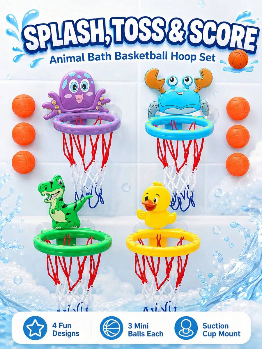 Bath Toys-Bathtub Basketball Hoop Kids Toddlers,Bath Toys Shower Toys,Suction Cup Basketball Hoop&3 Soft Balls Set Boys Girls,Birthday,Gifts Bath Toys Bath Toys Pool Toys Baby Bath Toys Baby Toys For Girls Water Toys Suction Toys Baby Toys Basketball - Multicolor - View 1