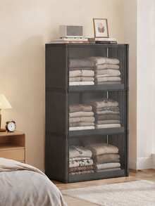 1pc Dustproof Storage Cabinet With Lid, Wardrobe, Bookcase, Storage Rack, Improves Space, Stable And Stylish, Easy To Assemble And Disassemble, Portable, Suitable For Living Room, Bedroom, Entrance, Office, Home, Multi-Layer Storage - Black - View 12