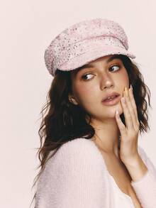 Popjeli Topi Newsboy Berhiaskan Payet - Berwarna merah muda - View 4