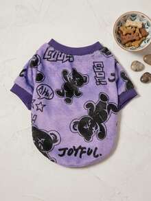 PETSIN 1 Pc Pet Cat/Dog Fleece Purple Black Bear Graphic Warm Crew Neck - Multicolor - View 4
