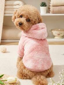 PETSIN 1pc Pet Cat/Dog Plush Warm Comfortable Light Brown Tie-Dye Fashion Hooded Sweatshirt - Multicolor - View 4