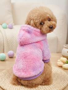 PETSIN 1pc Soft Pet Dog/Cat Hooded Sweatshirt, Pink & Purple Tie-Dye, Warm & Comfortable - Multicolor - View 3