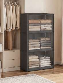 1pc Dustproof Storage Cabinet With Lid, Wardrobe, Bookcase, Storage Rack, Improves Space, Stable And Stylish, Easy To Assemble And Disassemble, Portable, Suitable For Living Room, Bedroom, Entrance, Office, Home, Multi-Layer Storage - Black - View 14