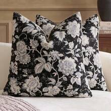 Cirelle 1 Stück/2 Stücke Vintage-Jacquard-Blumen-Kissenbezüge für alle Jahreszeiten, antike Ölgemälde-Textur, quadratische neutrale Kissenbezüge für Mid-Century, Landhausstil & hellen französischen Wohnstil, Einsätze nicht enthalten - Schwarz - Übersicht 10