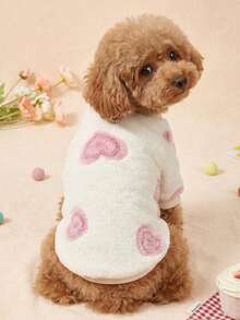 PETSIN 1pc Pink Heart Flannel Pet With Color Blocking, Anti Shedding, Gentle Thickening, And Warm Pet Clothing - Multicolor - View 4