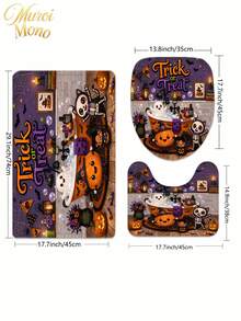180cm*180cm 1/3/4 Pcs Halloween Ghost Bathing Bathroom Set, Includes 12 Hooks, 2D Flat Shower Curtain, Non-Slip Mat And Toilet Cover. It Is A Beautiful And Practical Home Decoration Gift Suitable For Use During The Autumn Halloween Season. - Halloween - View 4