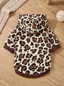 PETSIN 1pc Pet Coffee Color Leopard Plush Warm Hoodie Sweatshirt For Cats And Dogs In Autumn/Winter - Multicolor - View 4