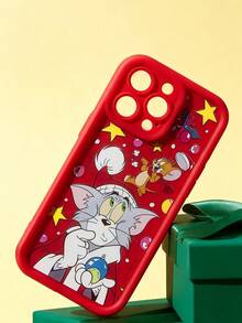 TOM & JERRY X SHEIN Christmas Cartoon Print Phone Case,Compatible With IPhone - Red - View 2