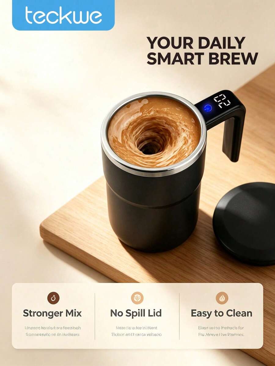 Cangkir Listrik Pintar LED | Cangkir Kopi Portabel Kapasitas Tinggi 200mAh yang Dapat Diisi Ulang USB | Pencampuran Kecepatan Tinggi | Ideal untuk Membuat Susu, Cokelat, dan Moka | Pembuat Kopi Listrik | Sempurna untuk Rumah, Kantor, dan Perjalanan. - Satu ukuran cocok untuk semua. - View 1
