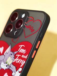 TOM & JERRY X SHEIN Black Cartoon Print Semi-Transparent Phone Case,, Compatible With IPhone - Black - View 3