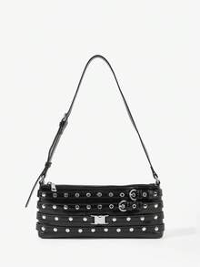 Viva Strut Ladies Bag, Spice Girl Sweet And Cool Girl Y2Y, Punk, Rivet Decoration, Gas Eye Decoration Shoulder Square Bag, Zipper Opening And Closing, Suitable F - Black - View 1