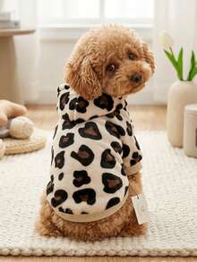 PETSIN 1 Leopard Print Spotted Pattern Printed Plush Hooded Pet Hoodie, Thick And Warm Winter Pet Cat And Dog Clothing - Multicolor - View 3