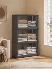 1pc Dustproof Storage Cabinet With Lid, Wardrobe, Bookcase, Storage Rack, Improves Space, Stable And Stylish, Easy To Assemble And Disassemble, Portable, Suitable For Living Room, Bedroom, Entrance, Office, Home, Multi-Layer Storage - Black - View 13