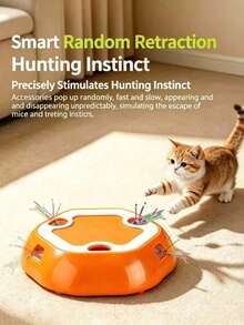 Indoor Interactive Electronic Sensor Cat Toy, Battery‑Powered Automatic Cat Teaser Toy, Pop‑Up Hide‑And‑Seek Hunting Mouse Toy For Cats & Kittens Play Exercise, 6‑Hole Pet Toy (Batteries Not Included) - Orange - View 2