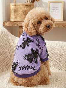 PETSIN 1 Pc Pet Cat/Dog Fleece Purple Black Bear Graphic Warm Crew Neck - Multicolor - View 2