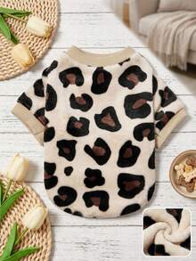 PETSIN Khaki Leopard Print Thermal Lined Warm Crewneck Pet Sweatshirt For Cats And Dogs, Autumn/Winter - Multicolor - View 4