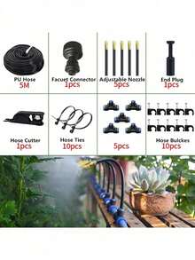 5M/10M/15M/20M DIY Greenhouse Garden Watering System, Universal Mist Cooling Kit, Plastic Material, No Electricity Required, Fit European And US Thread Standard, Suitable For Plants And Yard Mist Cooling - multicolor - View 11