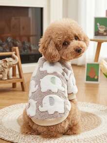 PETSIN 1 Pc Pet Dog/Cat Warm Fleece Elephant Print Sweatshirt, Light Brown - Multicolor - View 3