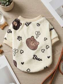 PETSIN 1 Pc Apricot Fleece Teddy Bear Heart Graphic Pet Dog/Cat Warm Crewneck - Multicolor - View 2