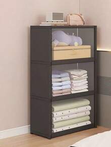 1pc Dustproof Storage Cabinet With Lid, Wardrobe, Bookcase, Storage Rack, Improves Space, Stable And Stylish, Easy To Assemble And Disassemble, Portable, Suitable For Living Room, Bedroom, Entrance, Office, Home, Multi-Layer Storage - Black - View 10