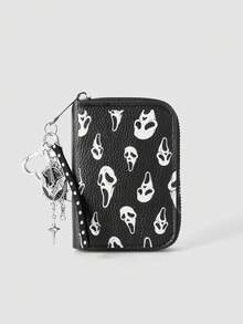 MortiRose 1pc Skull Pattern Litchi Texture Zipper Short Wallet, Punk Style Hanging Accessory, Multi-Function Coin Purse - Multicolor - View 3