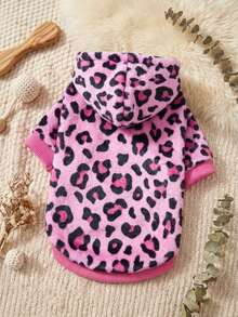 PETSIN 1 Piece Of Pink Leopard Print Spotted Pattern Printed Plush Hooded Pet Hoodie, Thick And Warm Winter Pet Cat And Dog Clothing - Multicolor - View 1