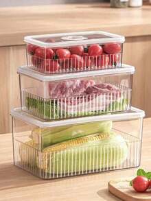 1pc Rectangular Plastic Sealed Container With Lid, Storage Box For Refrigerator, Market Stall Display, Kitchen Refrigerator Storage Box, Plastic Kitchen Storage Box, Sealed Transparent Food Preservation Box, Refrigerator Storage Box Suitable For - Transparent - View 9
