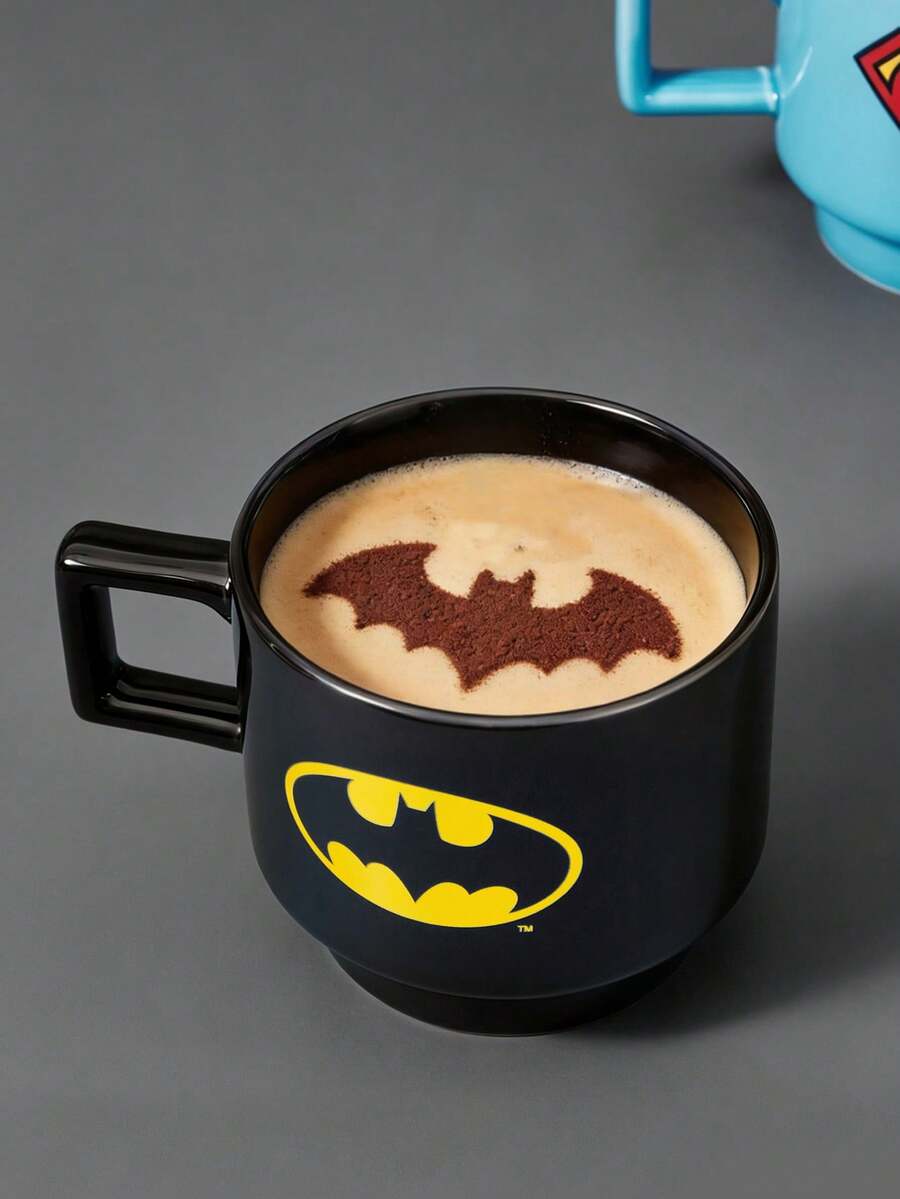 BATMAN X SHEIN 1PC12.7oz/375ml Stackable Cartoon Pattern Printed Mug, Cold And Heat Resistant, Can Be Used In Microwave Ovens And Dishwashers, Suitable For Water, Milk, Juice, Coffee - Black - View 1