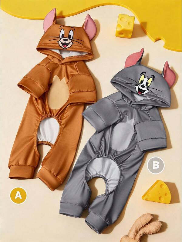 TOM & JERRY X SHEIN قطعة واحدة جمبسوت قطة/كلب ملابس نوم، بدلة قفز بشخصية كرتونية، مقاسات من XXS إلى XXXXL، مقاس إضافي صغير وإضافي كبير، تنكري