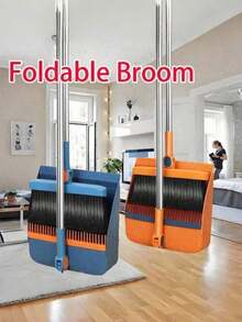 2 Pieces Living Room Essential Home Cleaning Set, Including Broom And Dustpan Set, Large Folding Broom And Dustpan Kit, Household Broom, Garbage Scoop, Thickened Broom And Dustpan Set - Multicolor - View 4
